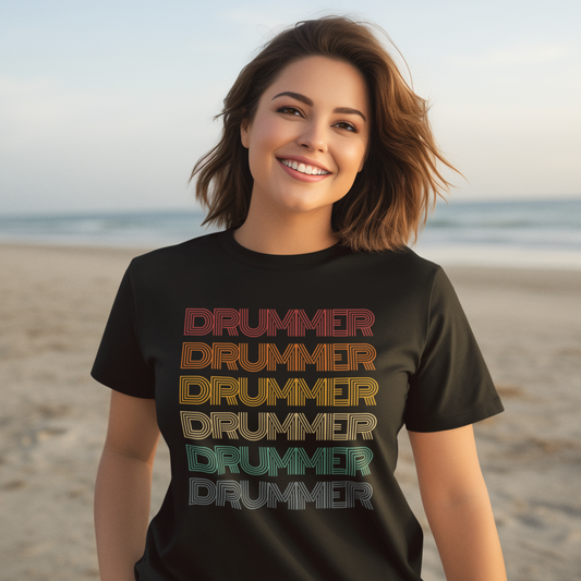 Drummer Text Retro Vintage Sunset Colors Unisex T-Shirt