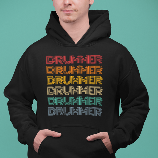 Drummer Text Retro Vintage Sunset Colors Unisex Hoodie