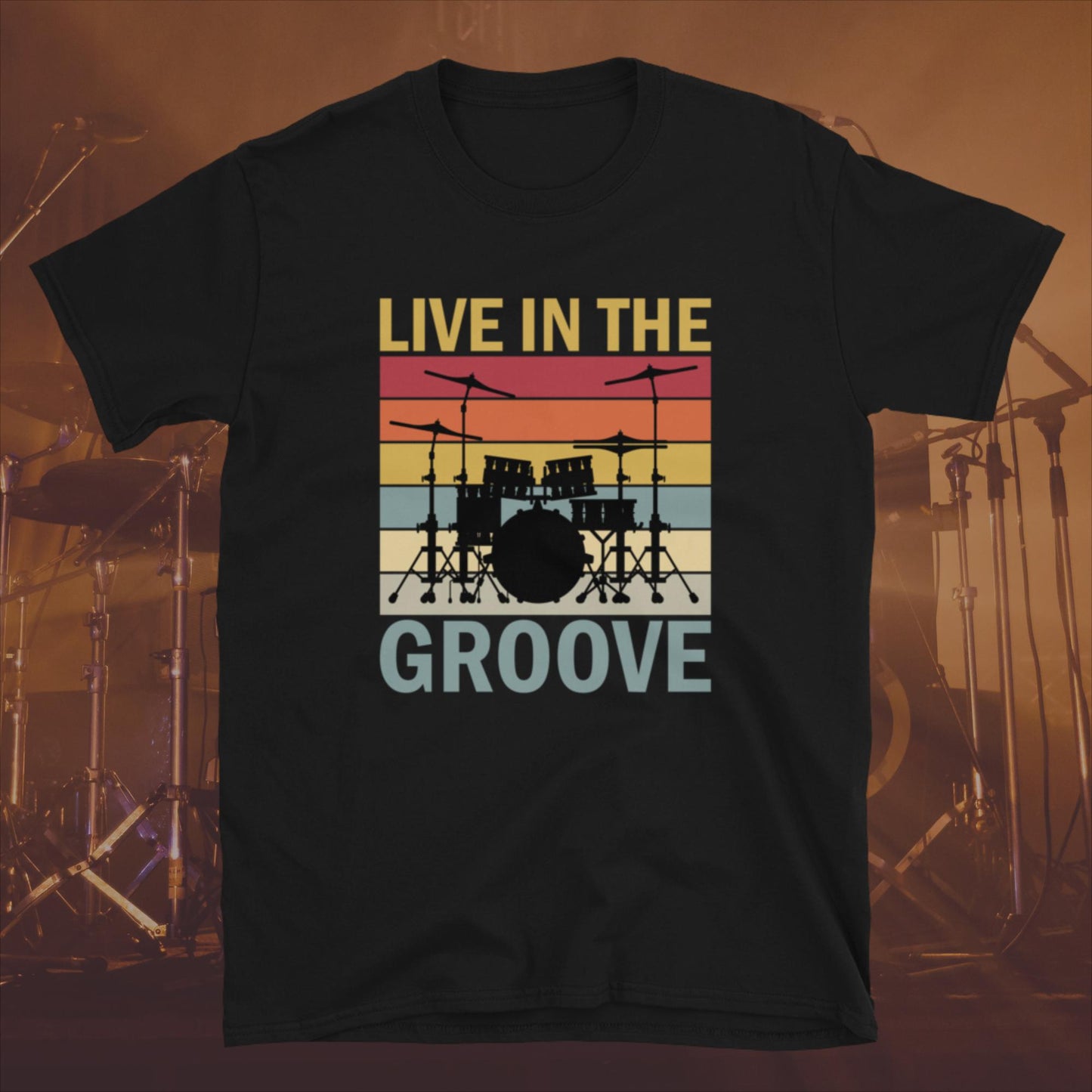 Retro Vintage Sunset Drumkit Live In the Groove  Unisex T-Shirt