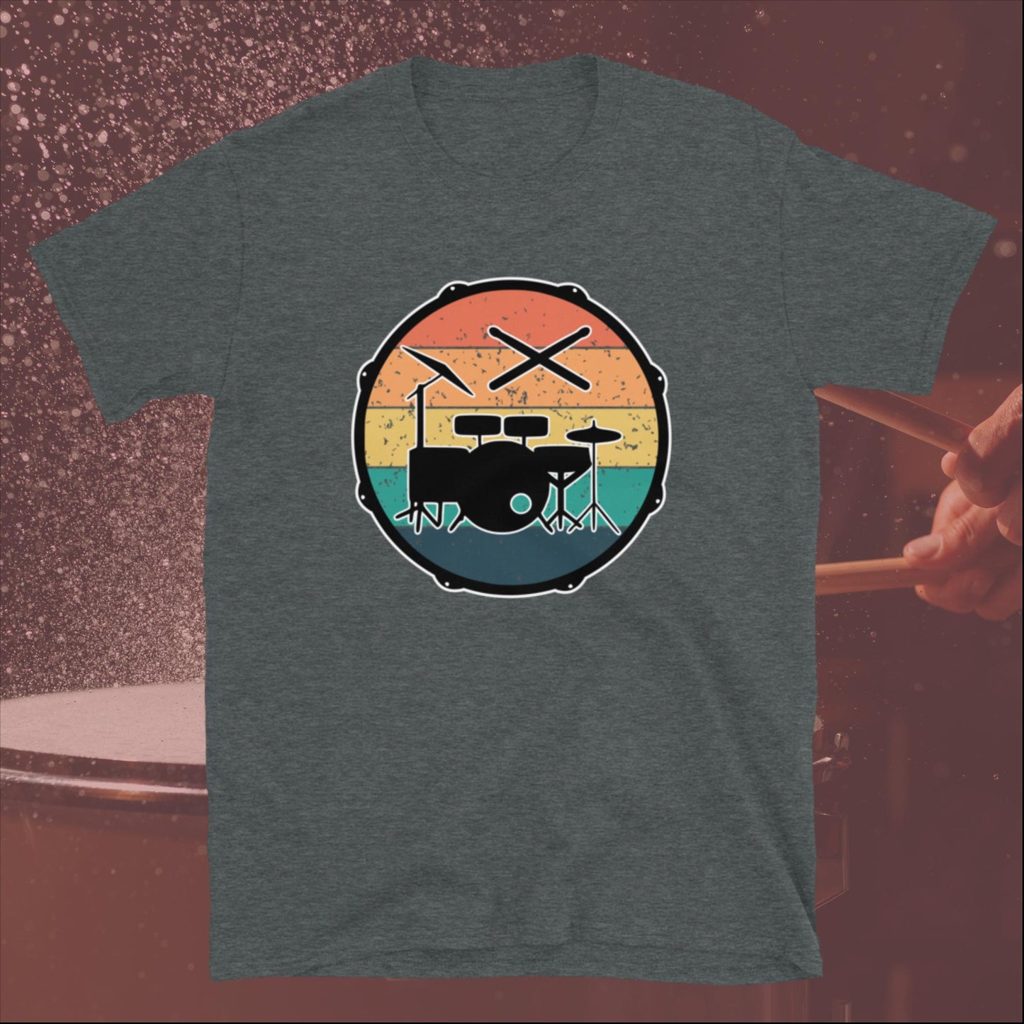 Snare Drum Retro Vintage Sunset With Drumkit And Drumsticks Unisex T-Shirt