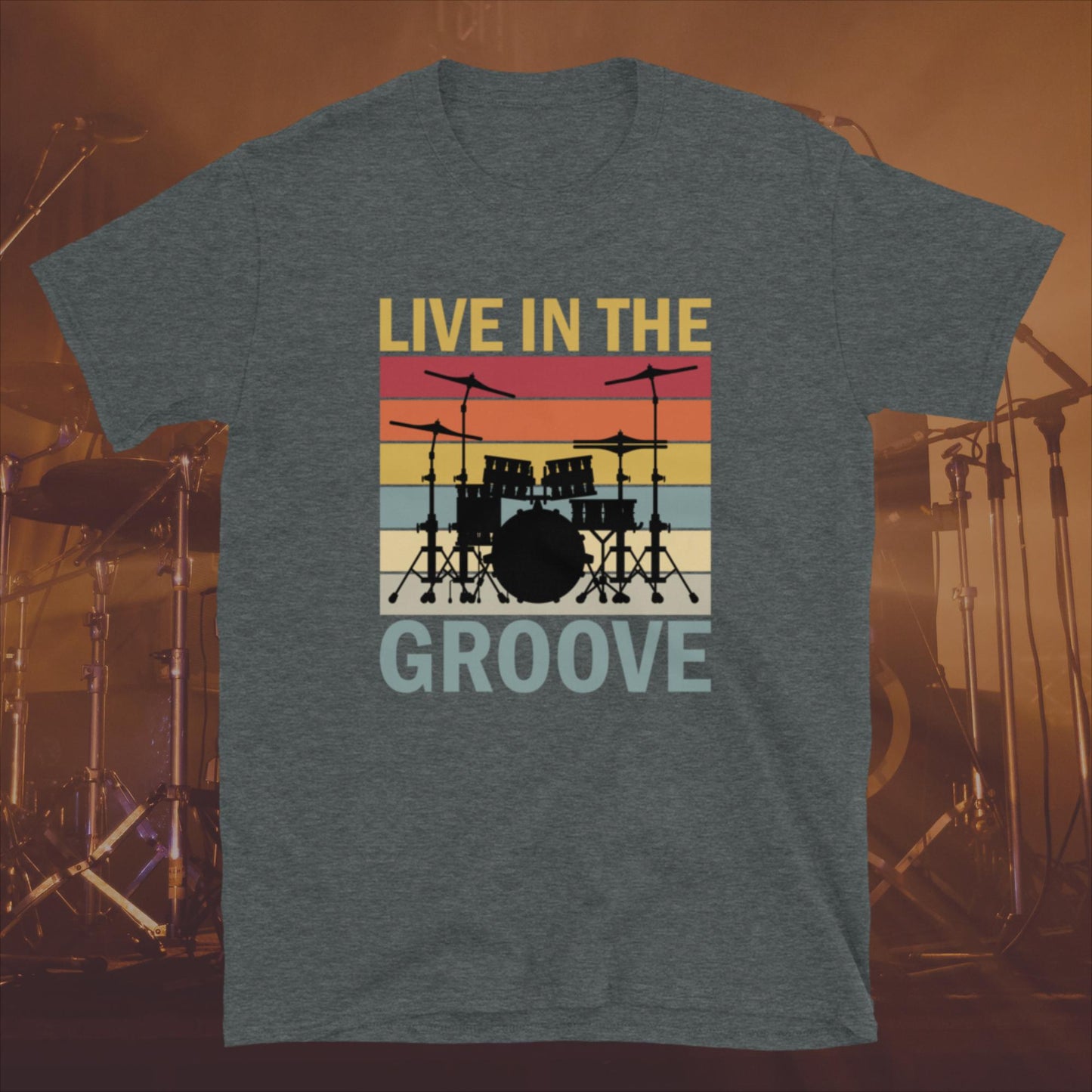 Retro Vintage Sunset Drumkit Live In the Groove  Unisex T-Shirt