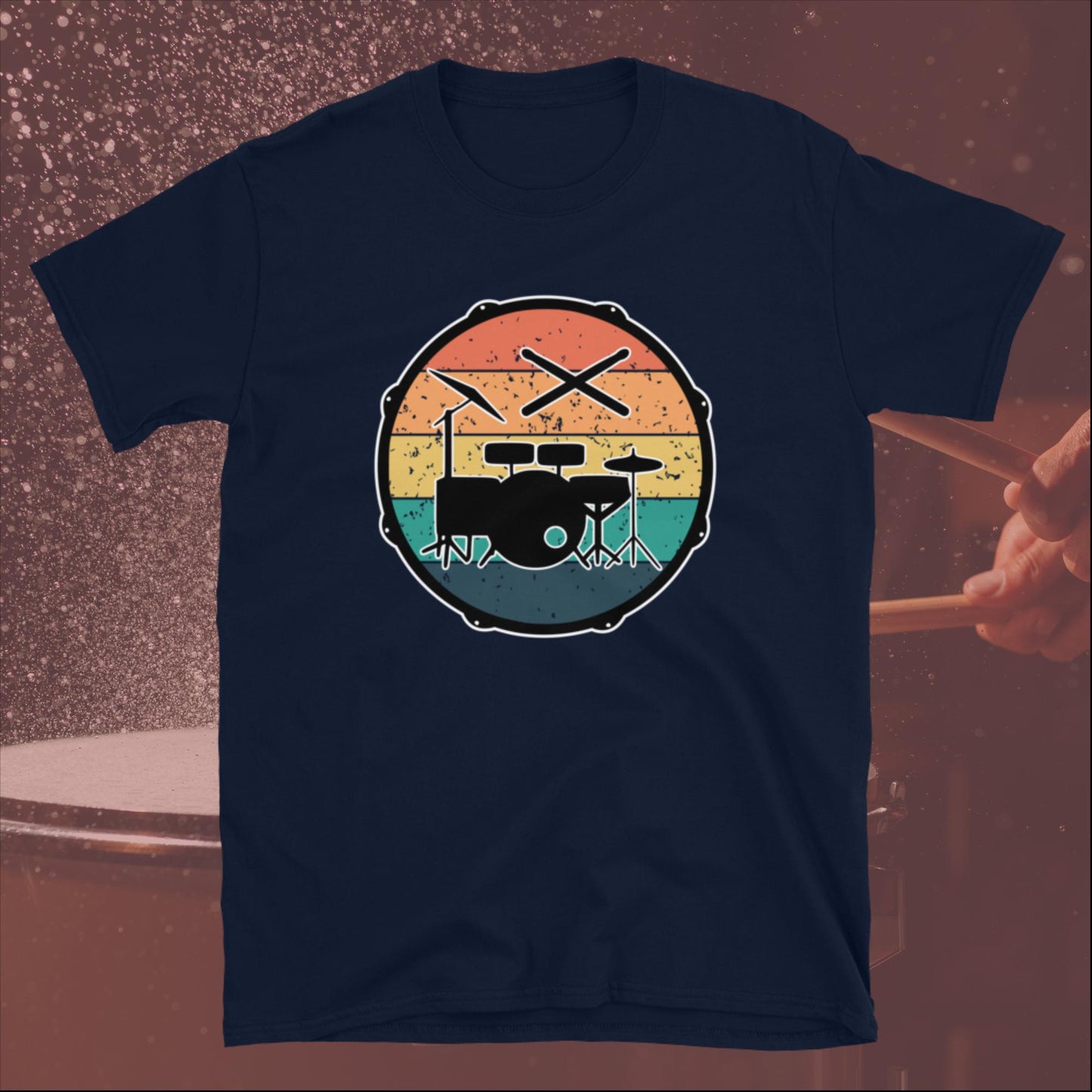 Snare Drum Retro Vintage Sunset With Drumkit And Drumsticks Unisex T-Shirt