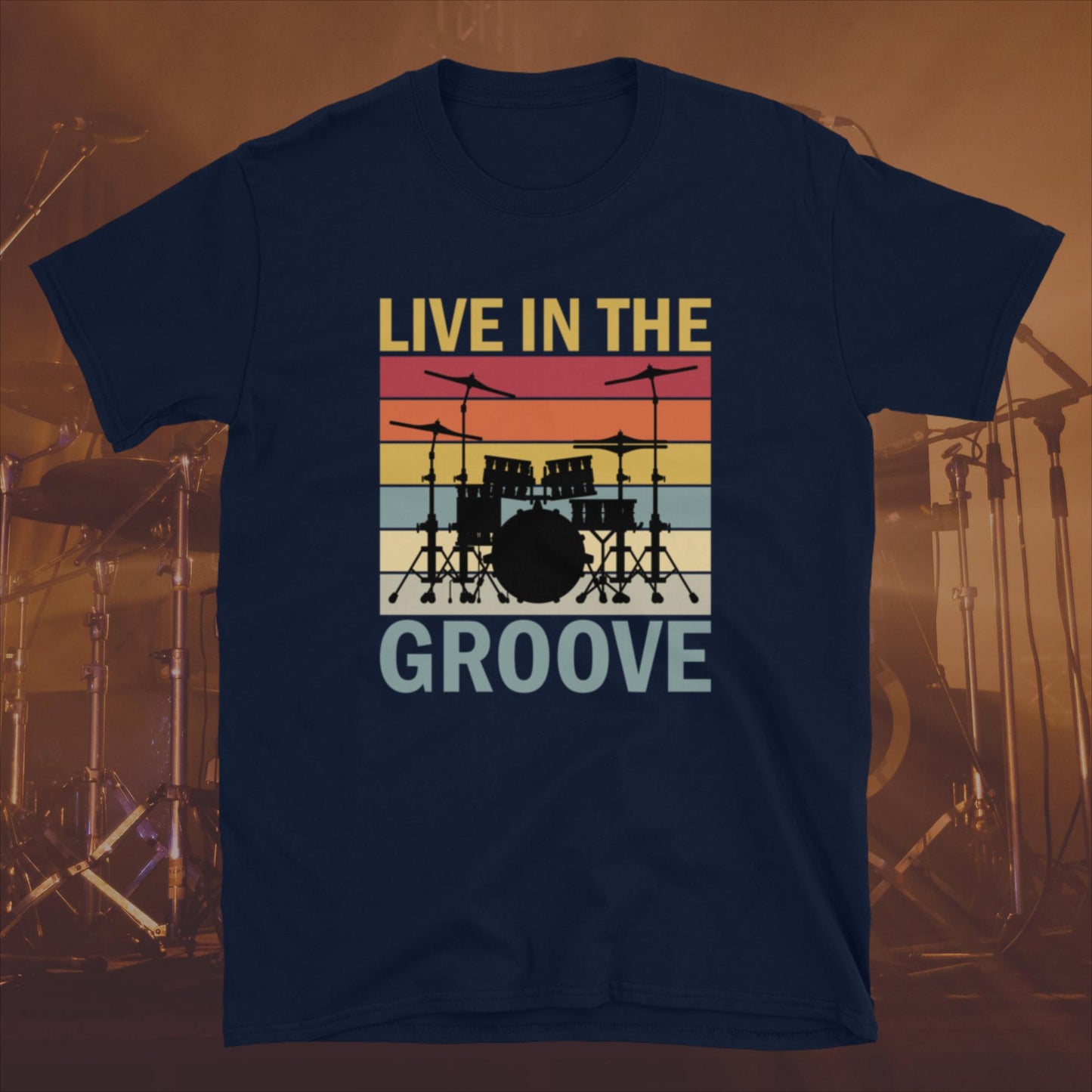 Retro Vintage Sunset Drumkit Live In the Groove  Unisex T-Shirt