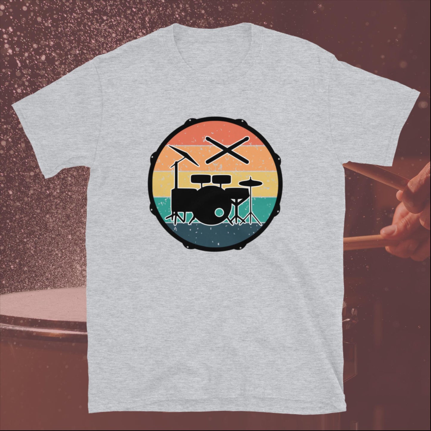 Snare Drum Retro Vintage Sunset With Drumkit And Drumsticks Unisex T-Shirt