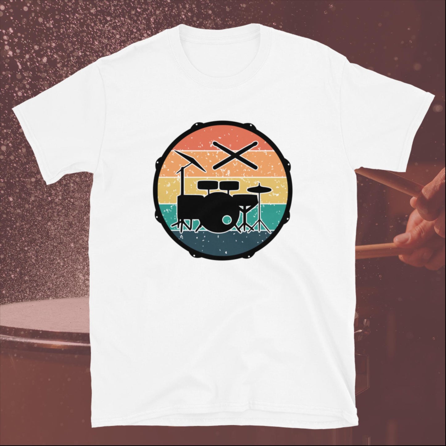 Snare Drum Retro Vintage Sunset With Drumkit And Drumsticks Unisex T-Shirt