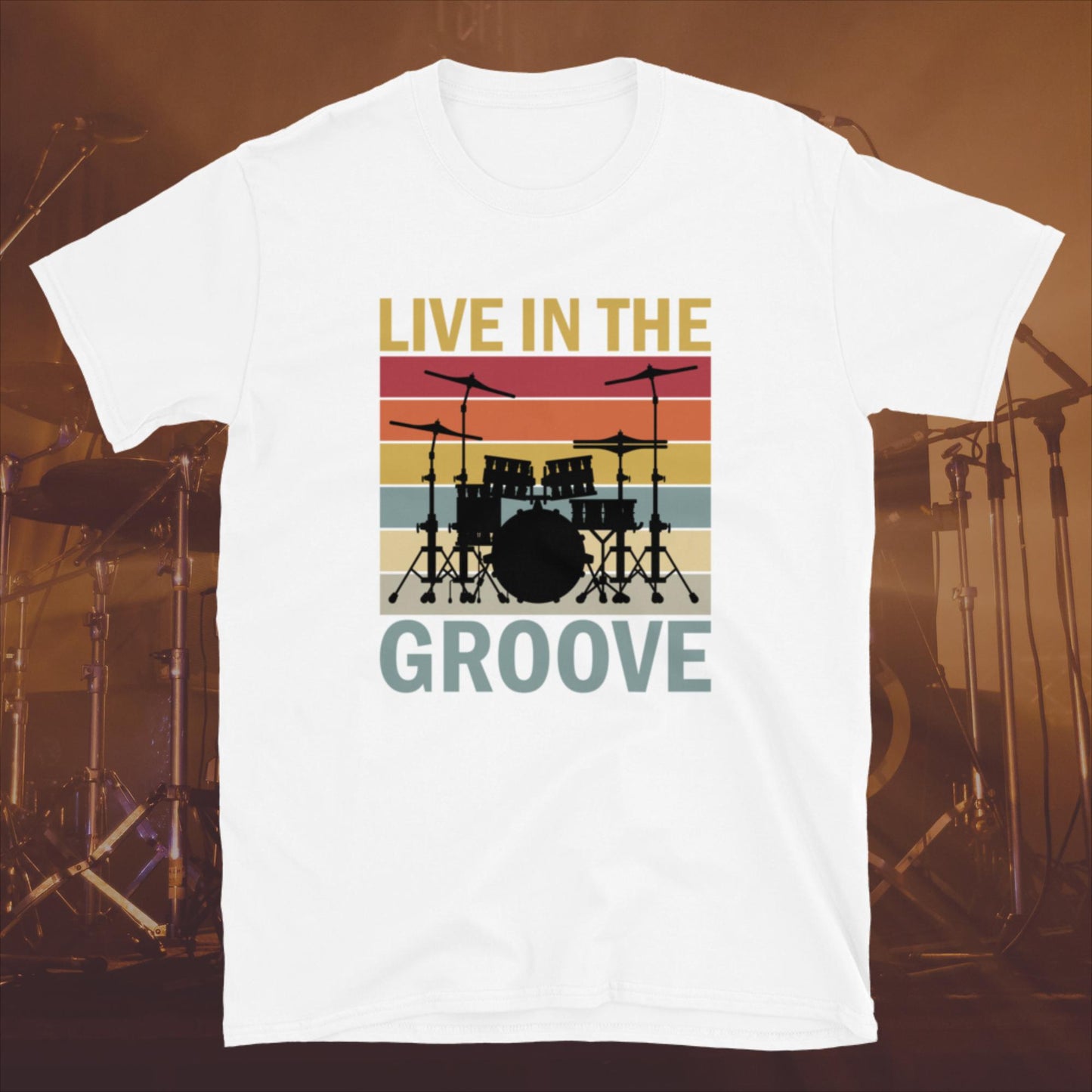 Retro Vintage Sunset Drumkit Live In the Groove  Unisex T-Shirt