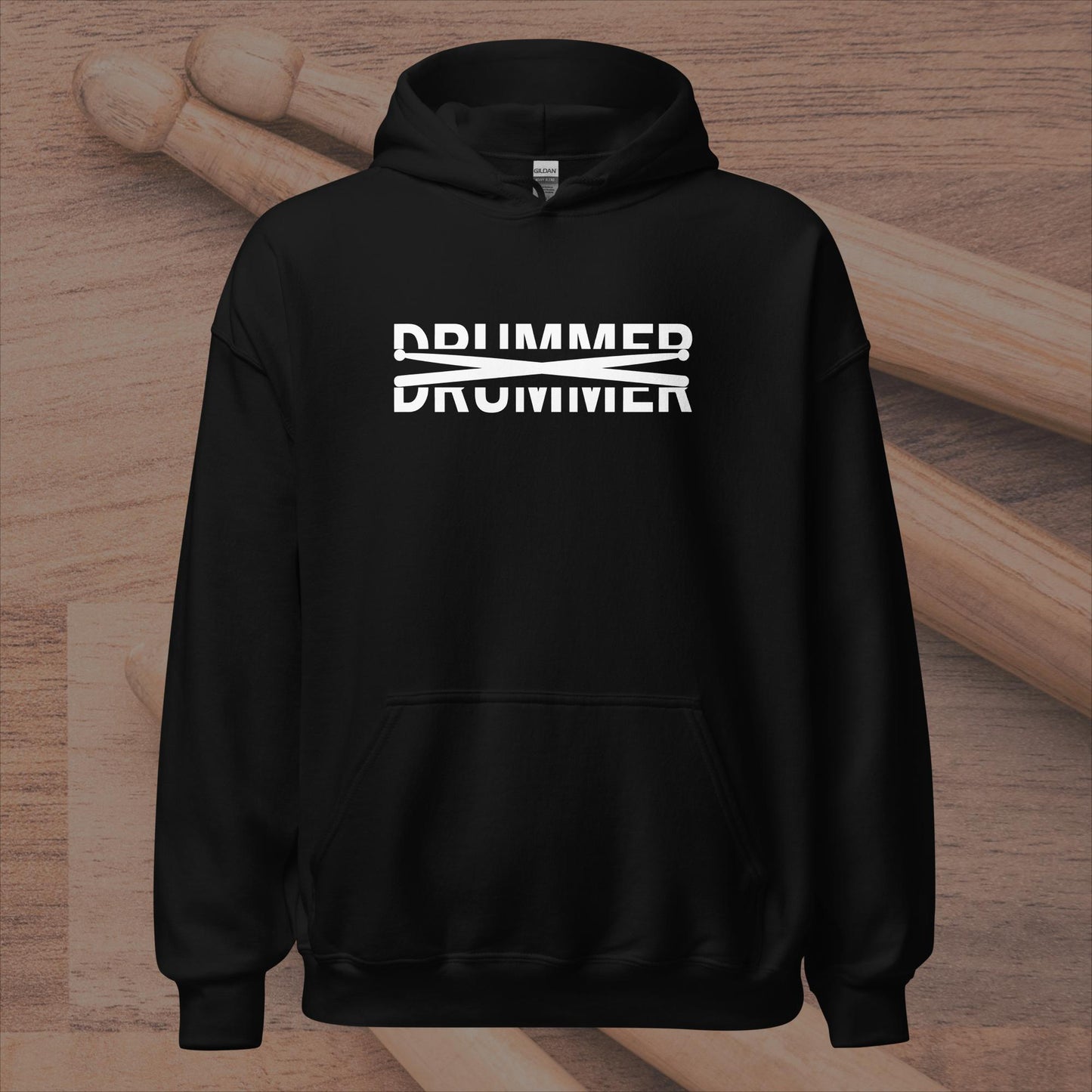 Drummer Text Cut In Half With Drumsticks Unisex Hoodie