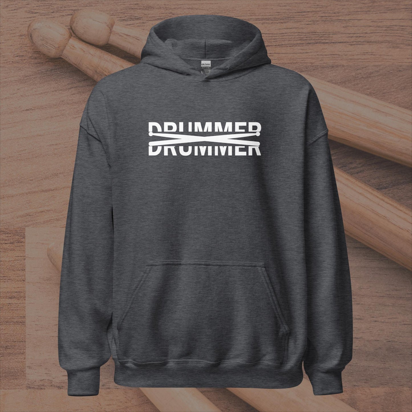 Drummer Text Cut In Half With Drumsticks Unisex Hoodie