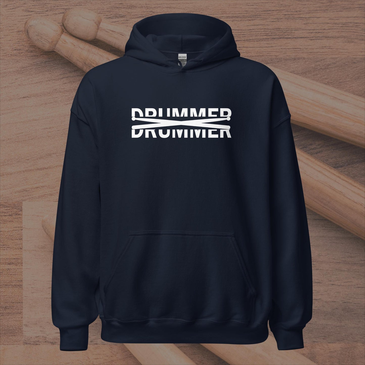 Drummer Text Cut In Half With Drumsticks Unisex Hoodie