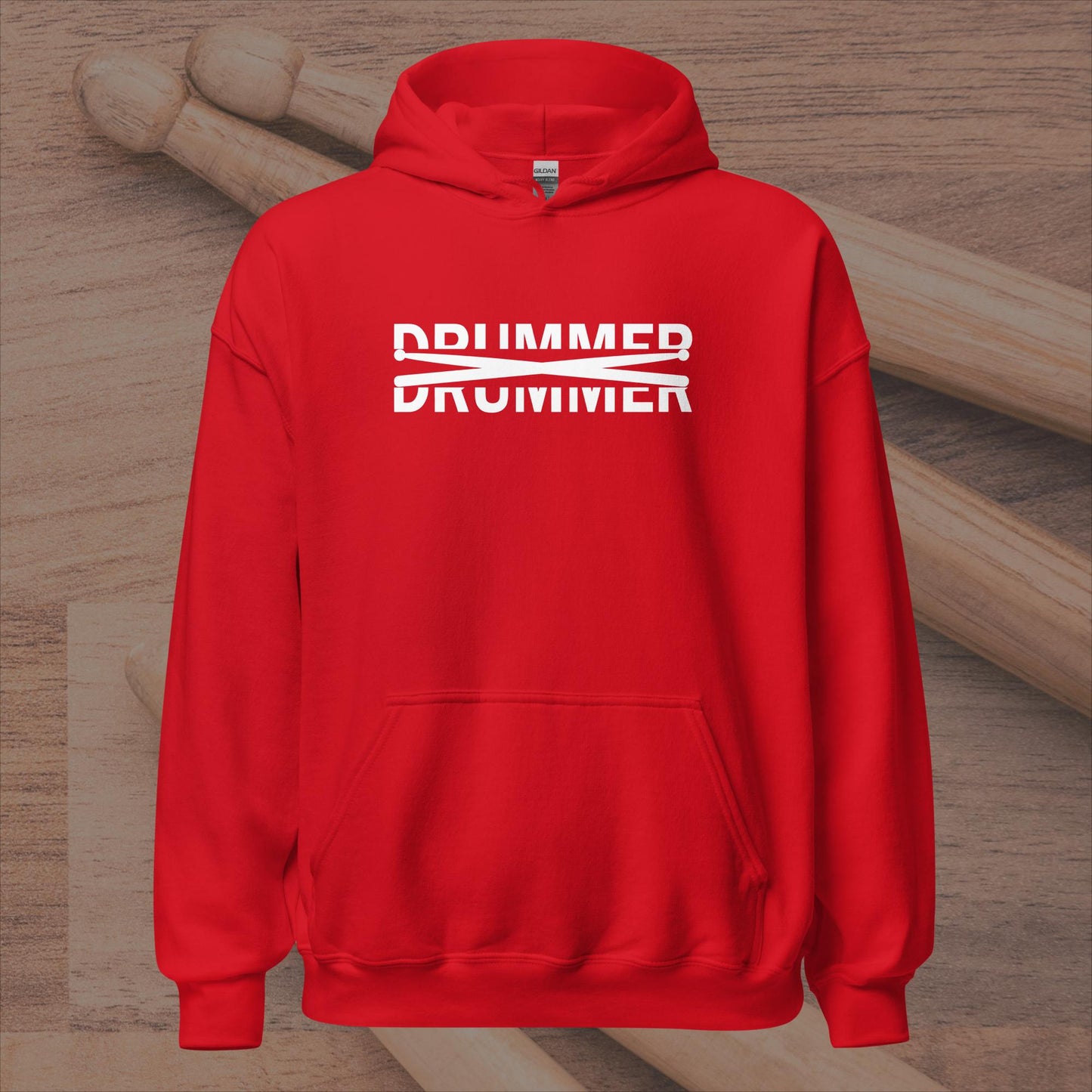 Drummer Text Cut In Half With Drumsticks Unisex Hoodie