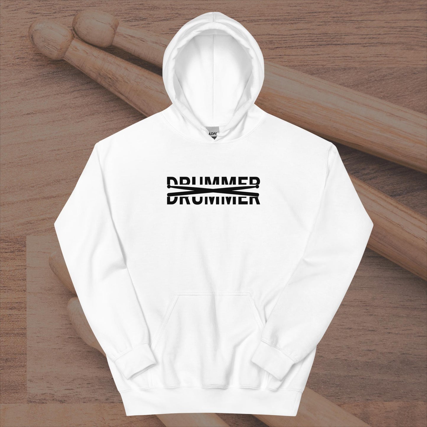 Drummer Text Cut In Half With Drumsticks Unisex Hoodie