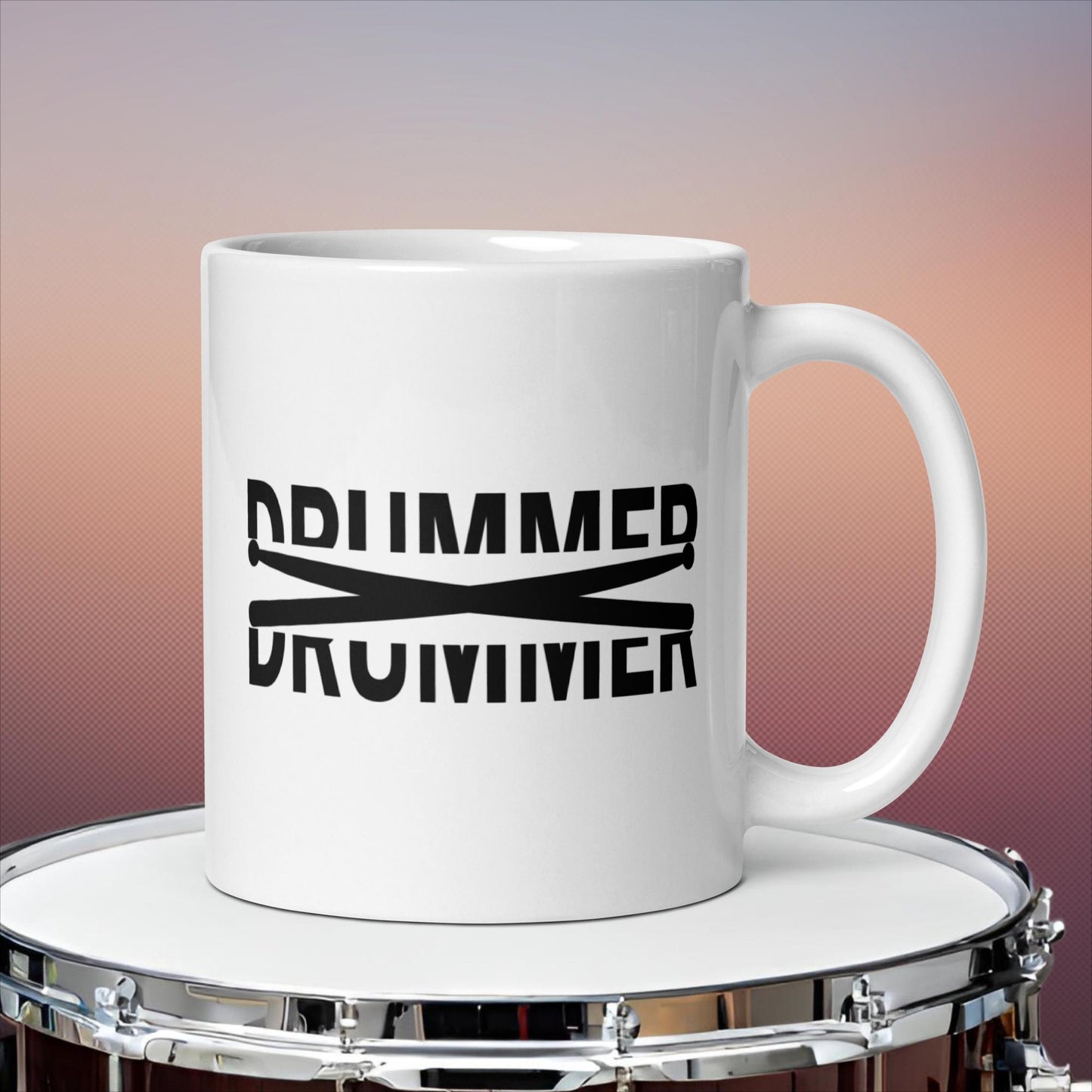 Drummer Text Cut In Half With Drumsticks White glossy mug