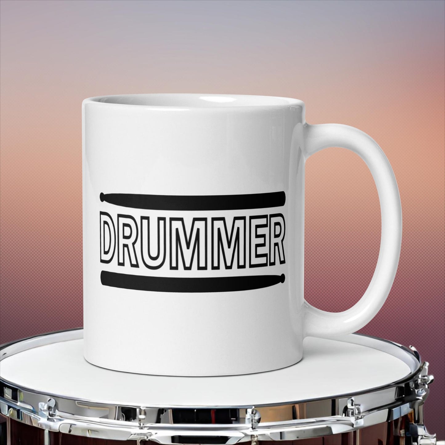 Drummer Text With Drumsticks White glossy mug