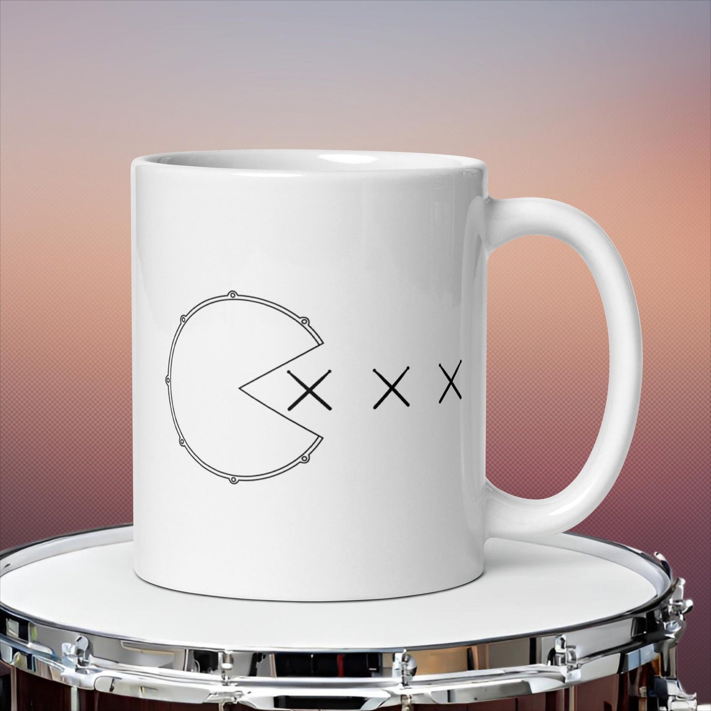 Snare Drum Eating Drumsticks White glossy mug