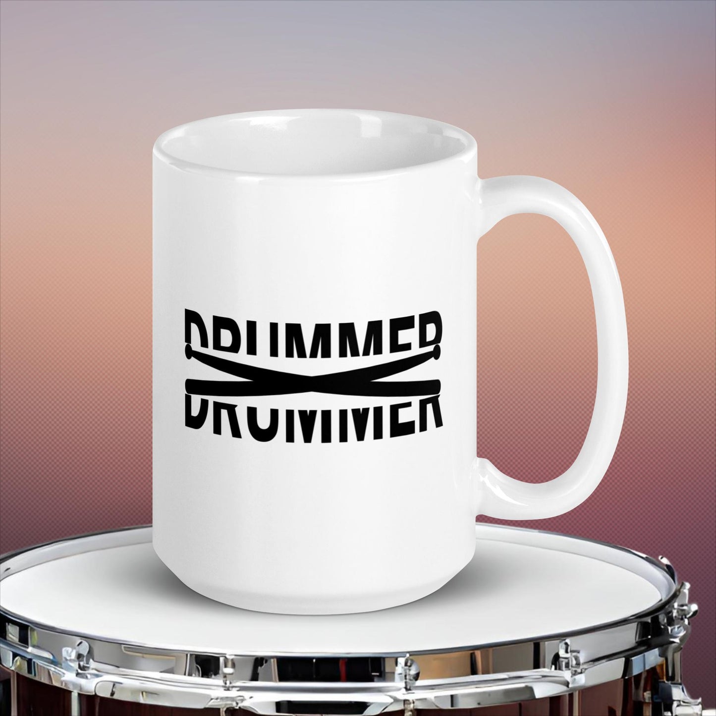 Drummer Text Cut In Half With Drumsticks White glossy mug