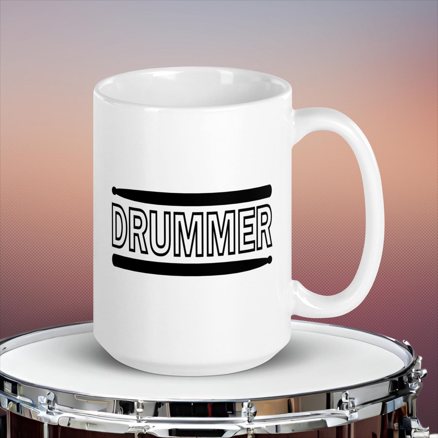 Drummer Text With Drumsticks White glossy mug