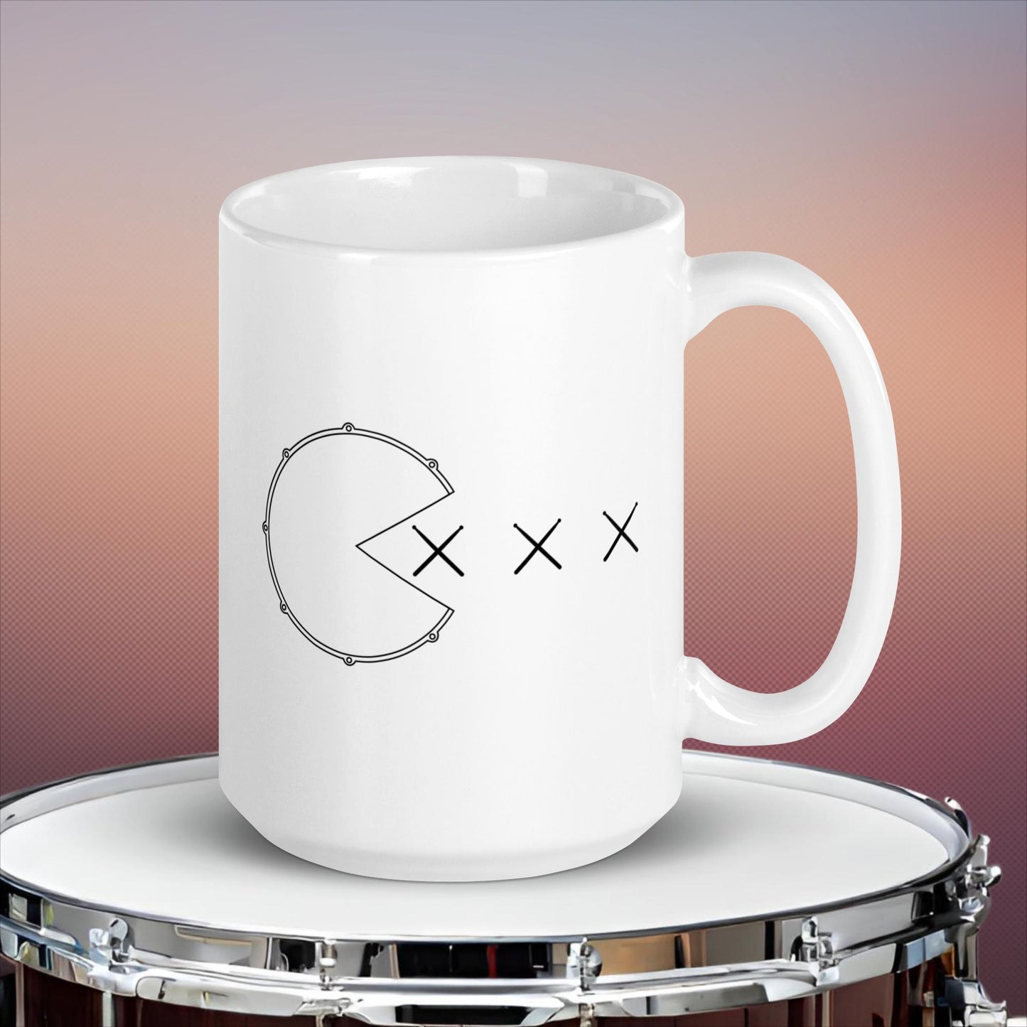 Snare Drum Eating Drumsticks White glossy mug