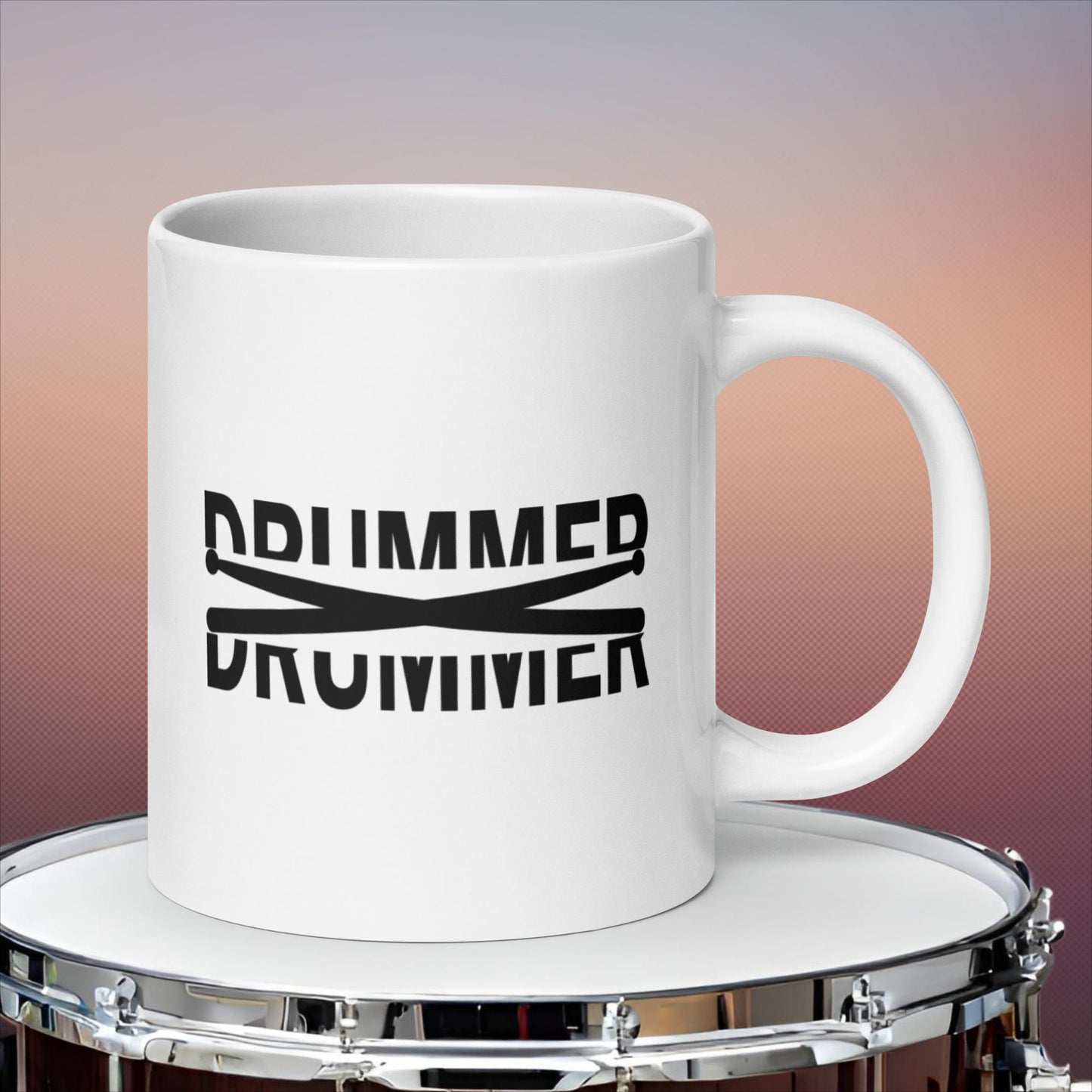 Drummer Text Cut In Half With Drumsticks White glossy mug