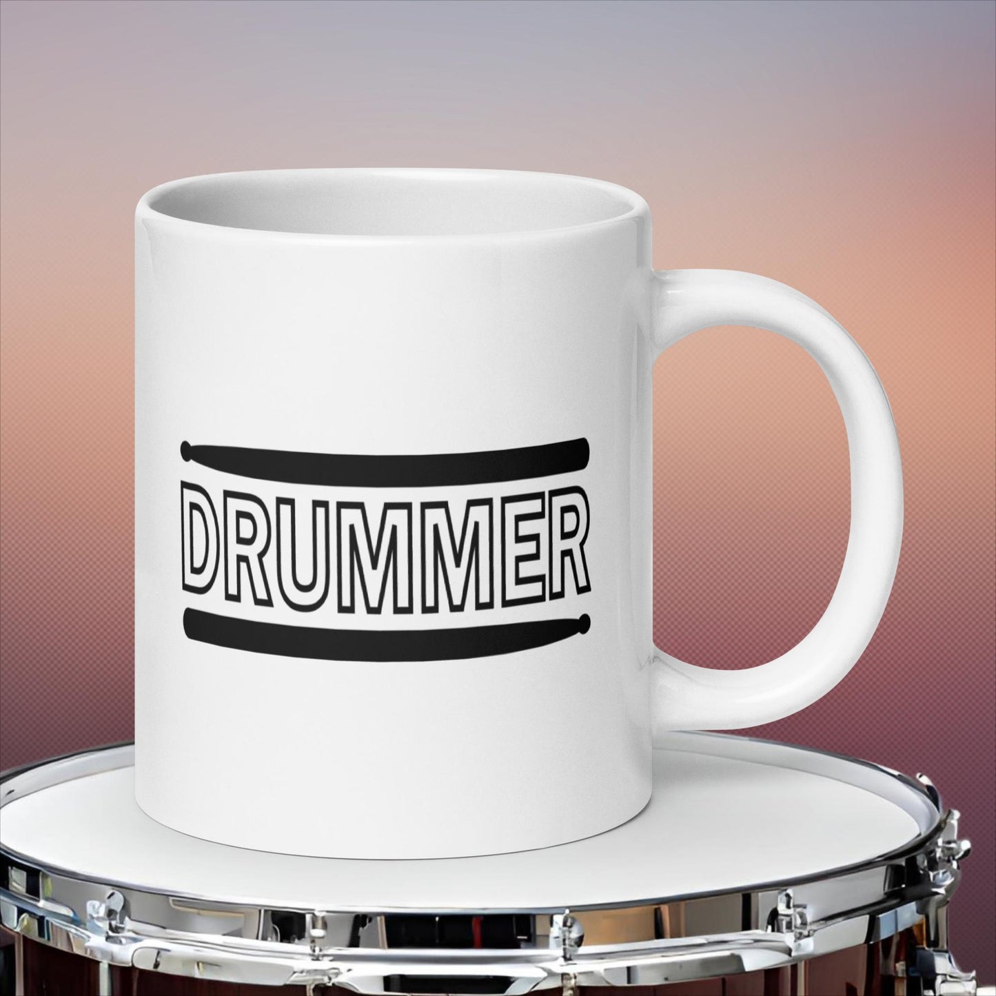 Drummer Text With Drumsticks White glossy mug