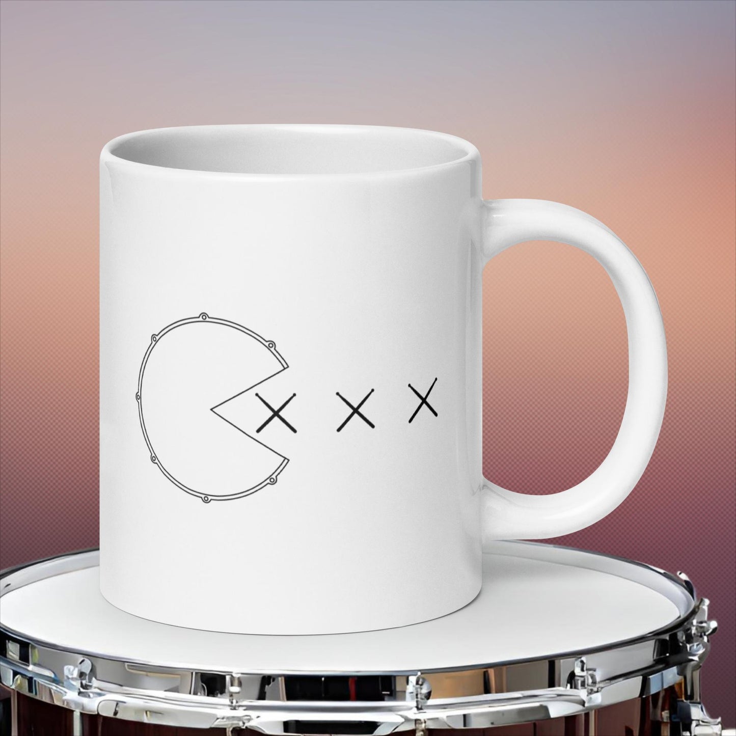 Snare Drum Eating Drumsticks White glossy mug